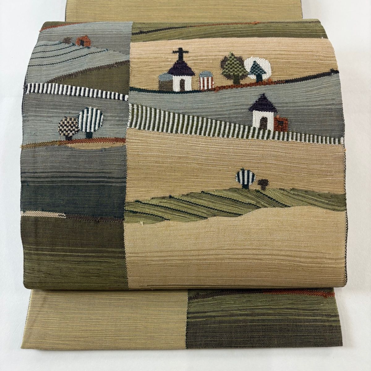 袋帯 秀品 家屋 樹木 灰緑 お太鼓柄 正絹 【中古】 - メルカリ