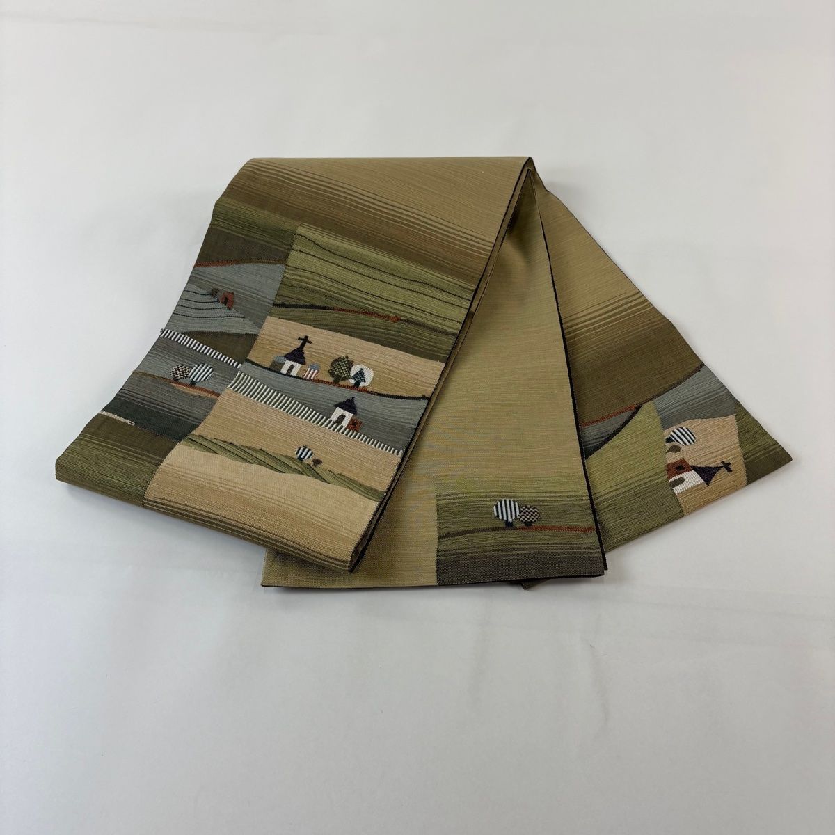 袋帯 秀品 家屋 樹木 灰緑 お太鼓柄 正絹 【中古】 - メルカリ