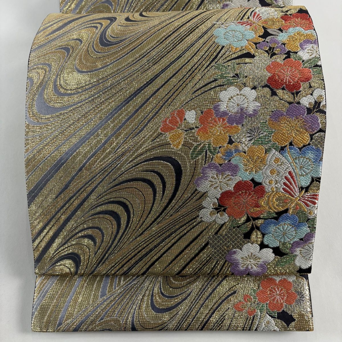 美品】 袋帯 秀品 桜 蝶 金銀糸 箔 金色 六通 正絹 【中古】 - メルカリ