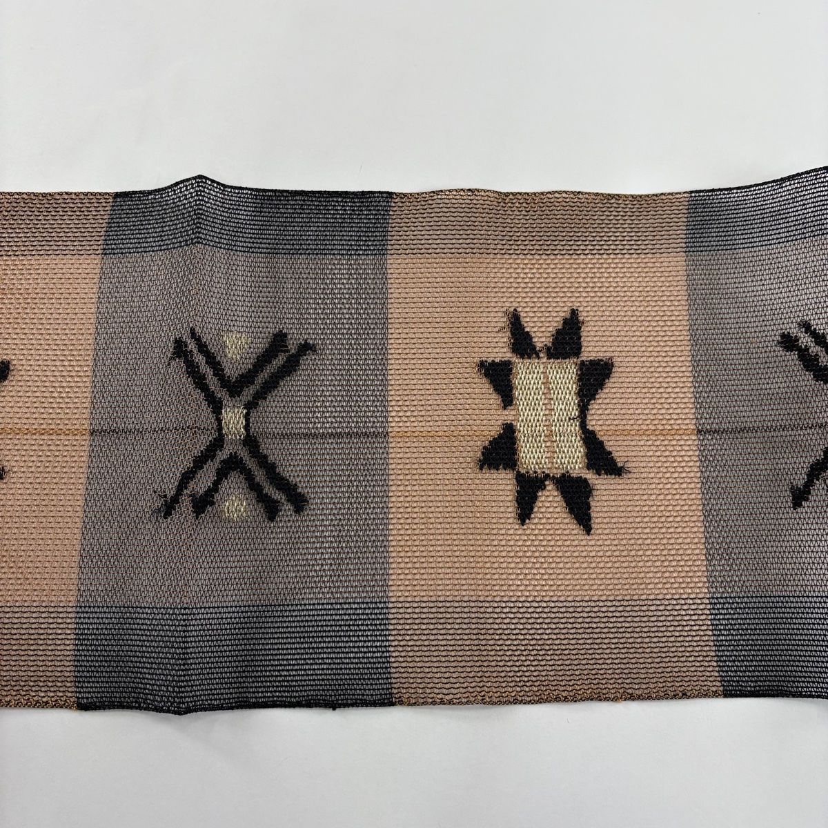 名古屋帯 秀品 八寸名古屋帯 松葉仕立て 夏帯 幾何学模様 金糸 茶色