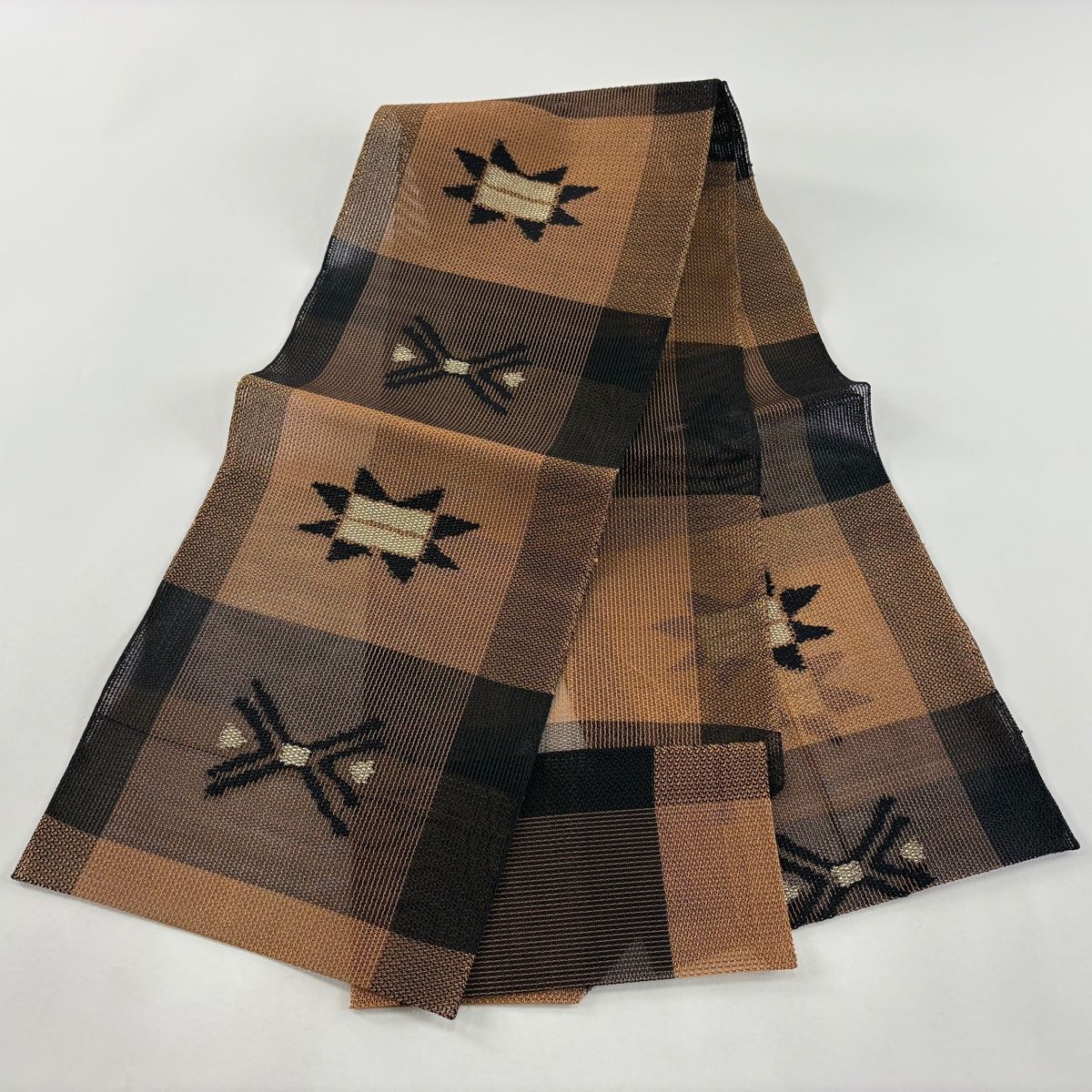 名古屋帯 秀品 八寸名古屋帯 松葉仕立て 夏帯 幾何学模様 金糸 茶色