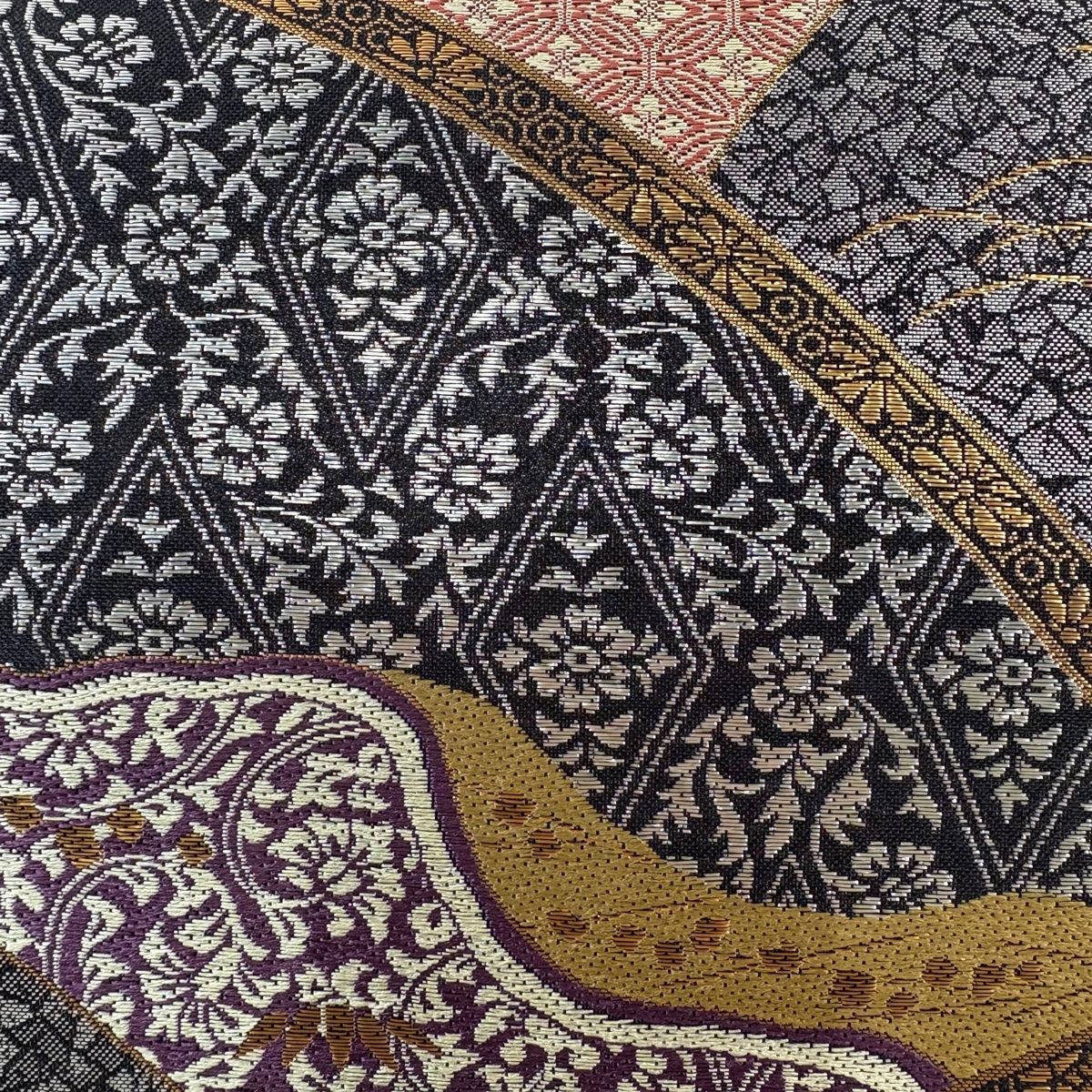 美品】 袋帯 秀品 草花 鳥 箔 刺繍 黒 六通 正絹 【中古】 - メルカリ