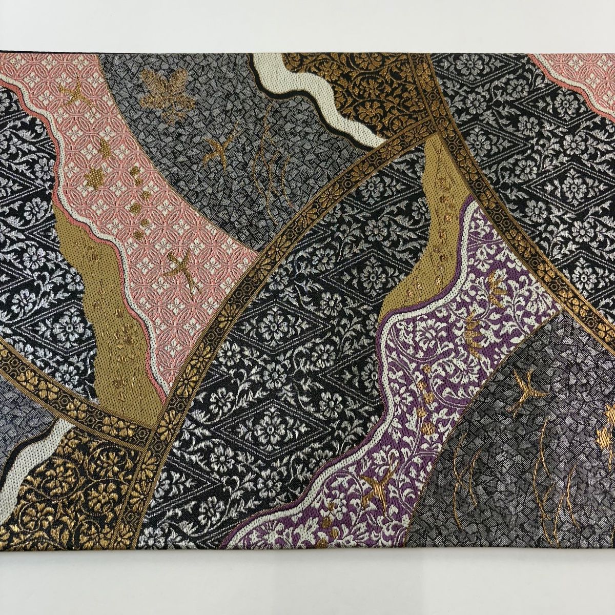 美品】 袋帯 秀品 草花 鳥 箔 刺繍 黒 六通 正絹 【中古】 - メルカリ