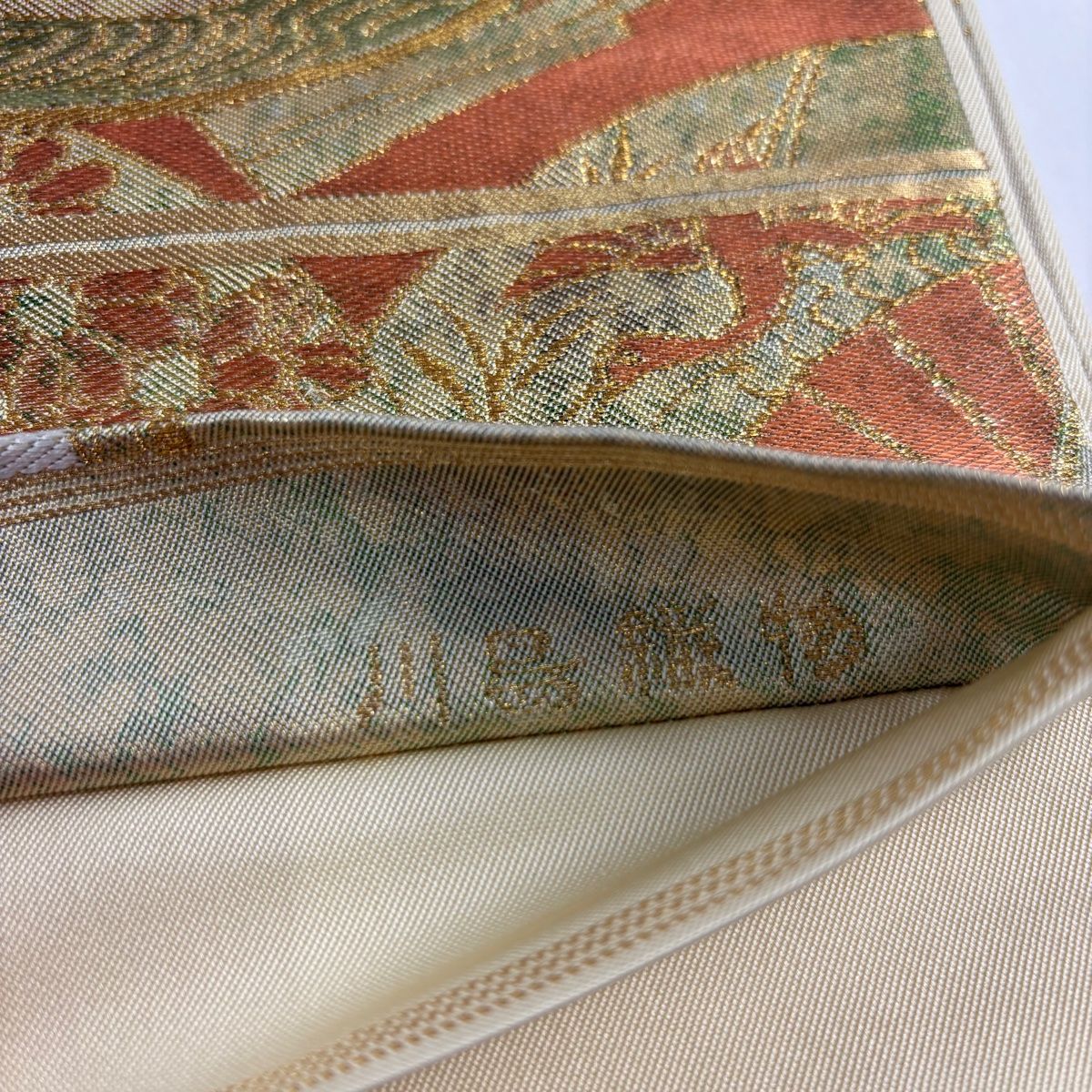 408my12◇川島織物 蘭 カトレヤ 金糸 銀糸 六通 本袋帯◇美品 袋帯 秀品 川島織物 落款 松 向かい鳥 金糸 箔 金色 六通 正絹 【中古