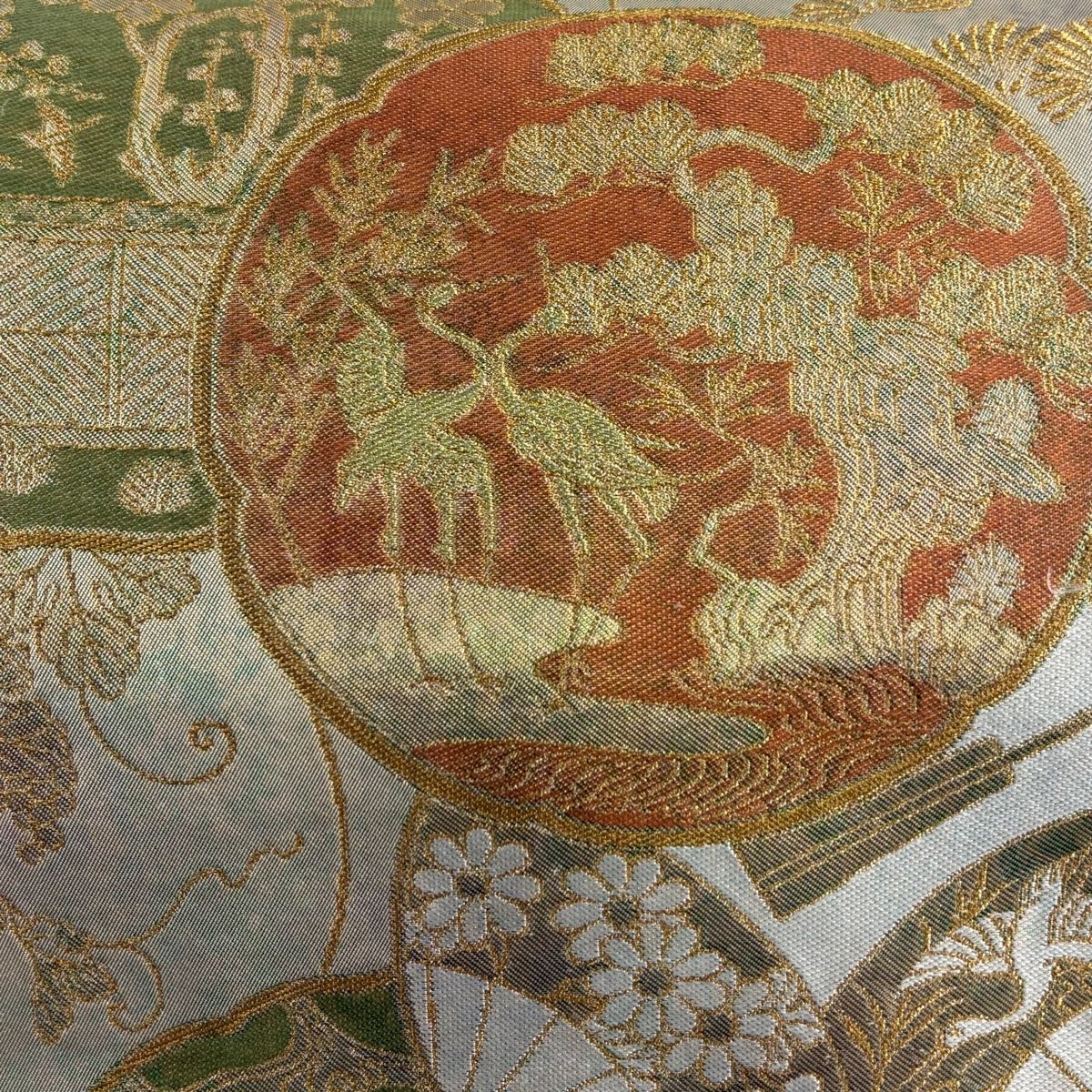 408my12◇川島織物 蘭 カトレヤ 金糸 銀糸 六通 本袋帯◇美品 袋帯 秀品 川島織物 落款 松 向かい鳥 金糸 箔 金色 六通 正絹 【中古