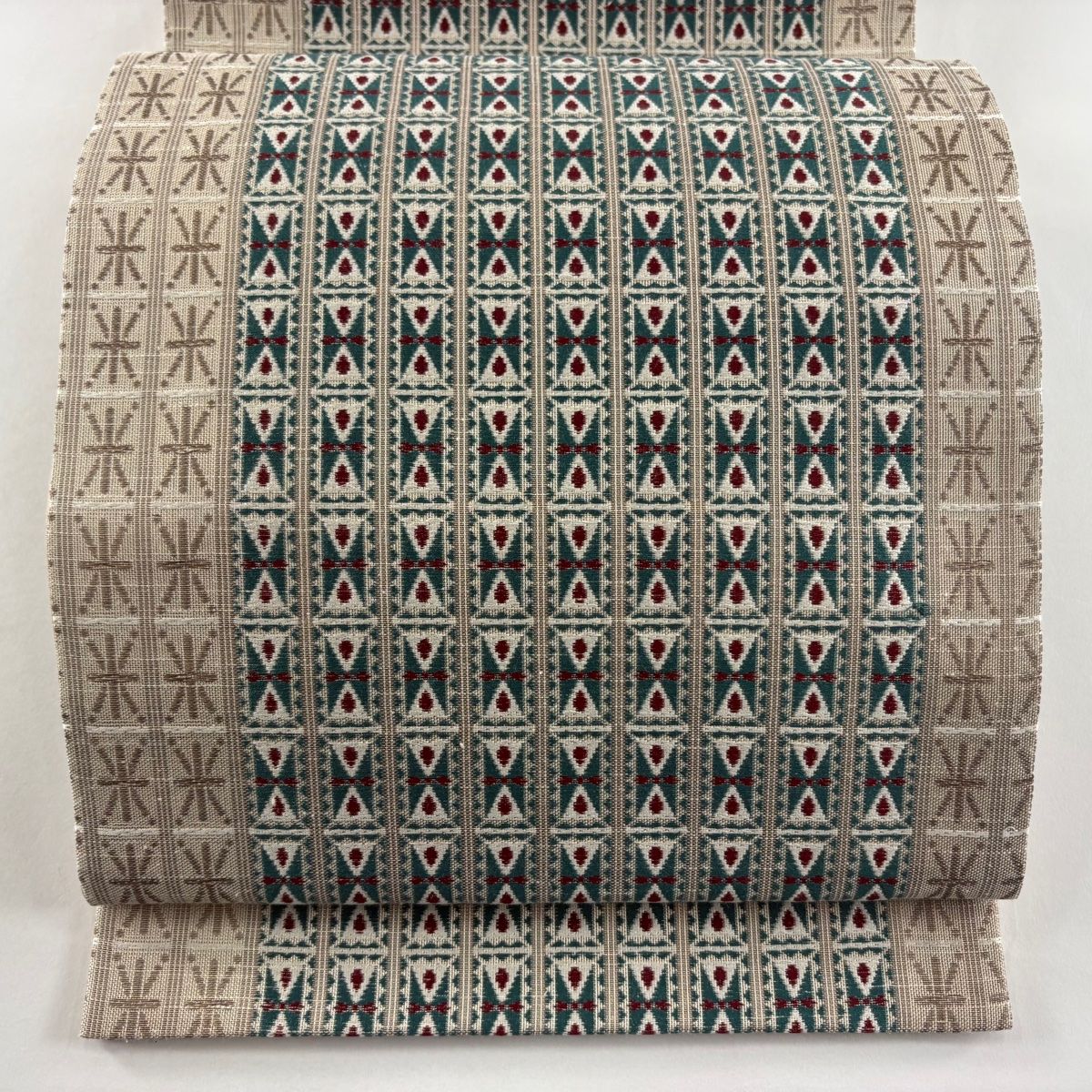 袋帯 秀品 幾何学模様 縞 箔 灰茶 六通 正絹