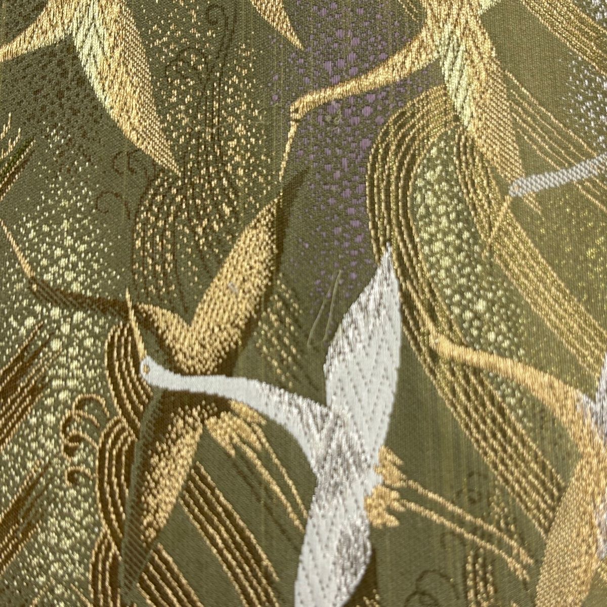  袋帯 秀品 舞鶴波涛文 金銀糸 箔 抹茶色 六通 正絹 袋帯 帯