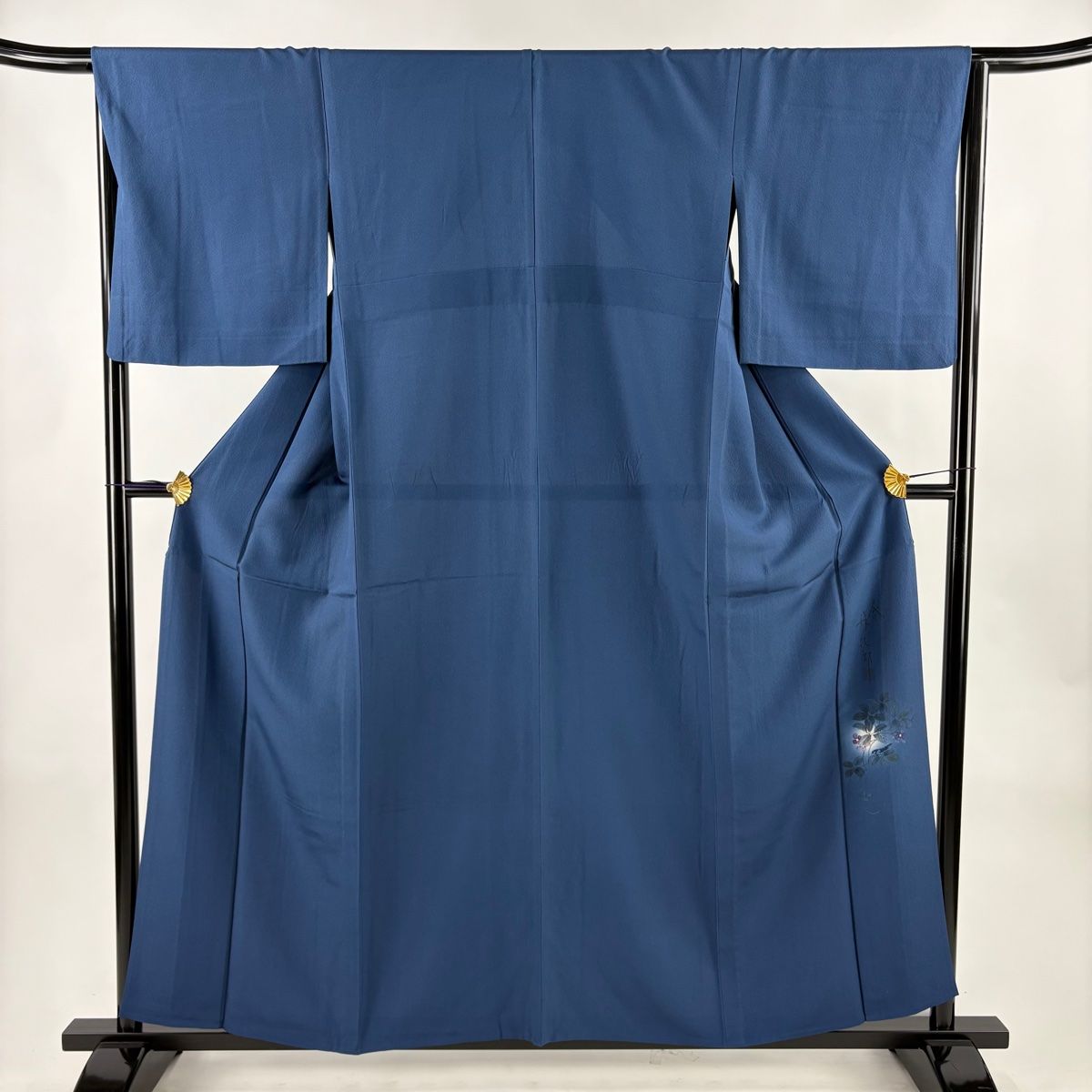 色無地 身丈158 cm 裄丈65.5 M 単衣 二代目清次郎 落款 紺色 正絹 秀品