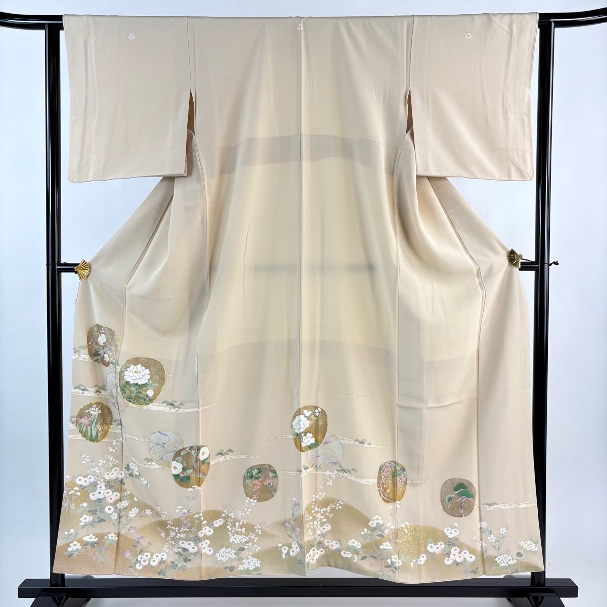 色留袖 身丈155cm 裄丈63cm S 袷 草花 松梅 金糸 金彩 ベージュ 正絹