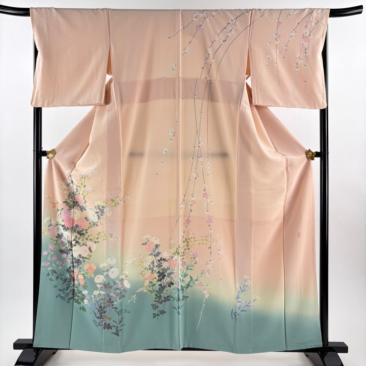 訪問着 身丈160 cm 裄丈68.5 L 袷 落款 菊 萩 薄ピンク 正絹 秀品