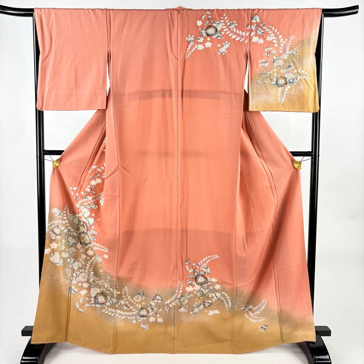 訪問着 身丈165 cm 裄丈67 M 袷 辻が花柄 金銀彩 ぼかし サーモンピンク 正絹 秀品