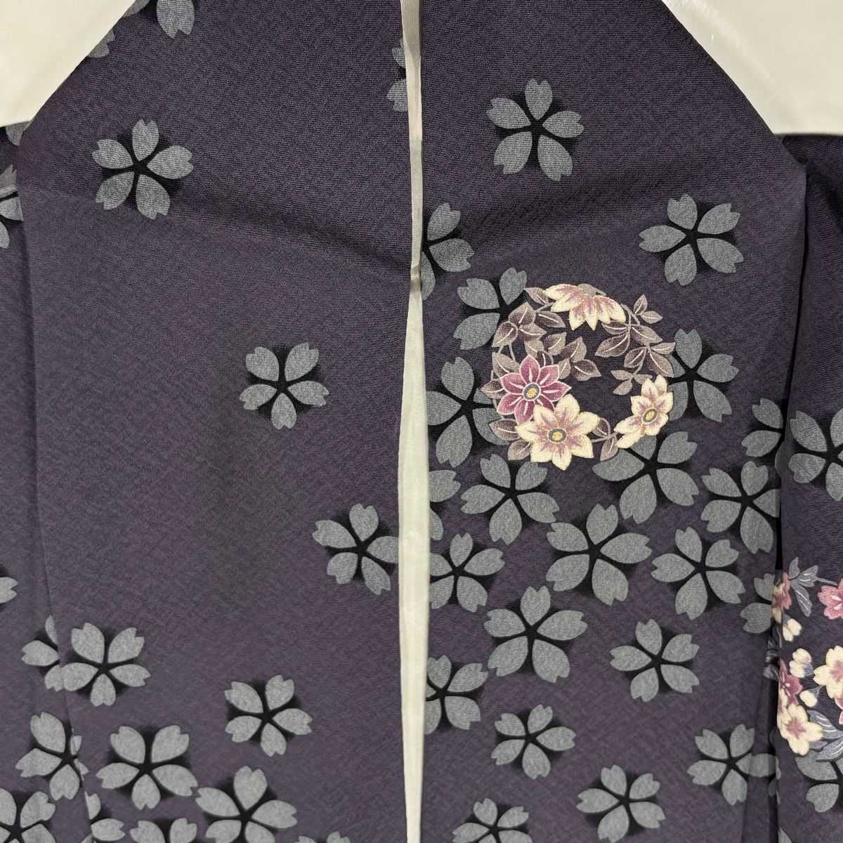 付下げ 身丈168cm 裄丈66cm M 袷 やまと 花丸文 桜 青紫 正絹 秀品