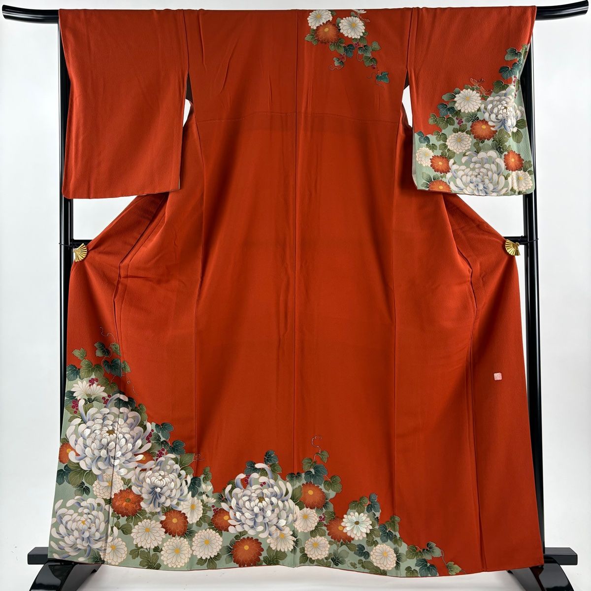 訪問着 身丈162.5cm 裄丈66cm M 袷 花井幸子 落款 菊 葉と実 刺繍 金糸