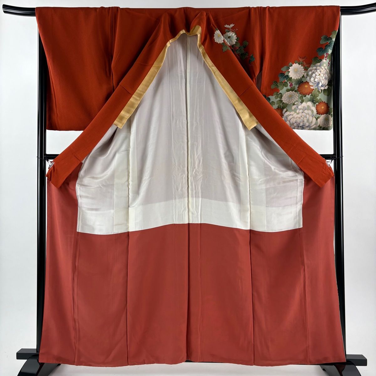 訪問着 身丈162.5cm 裄丈66cm M 袷 花井幸子 落款 菊 葉と実 刺繍 金糸