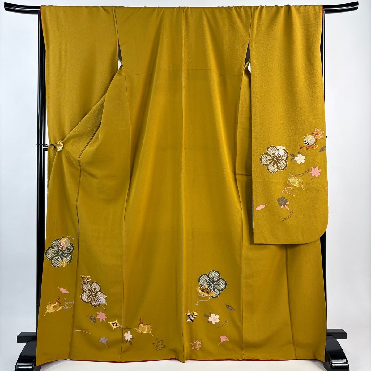 美品】 振袖 身丈170cm 裄丈68cm L 袷 吹き寄せ 宝尽くし 金糸 刺繍