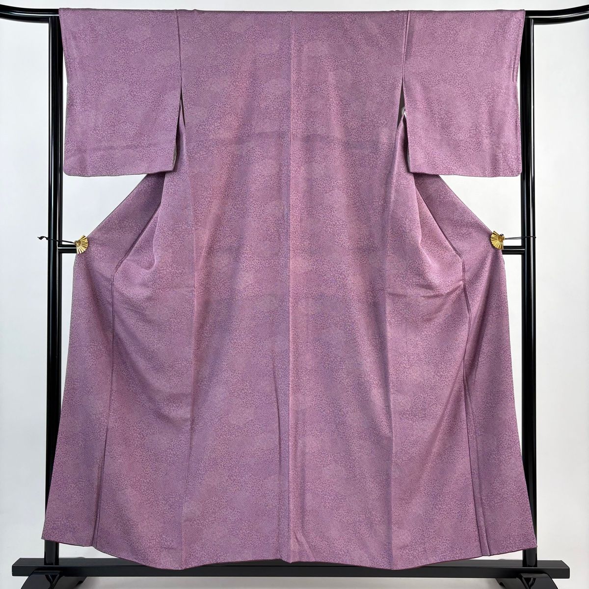 美品】 江戸小紋 身丈156.5cm 裄丈64cm M 袷 バチ衿 寄せ柄 扇 紫 正絹