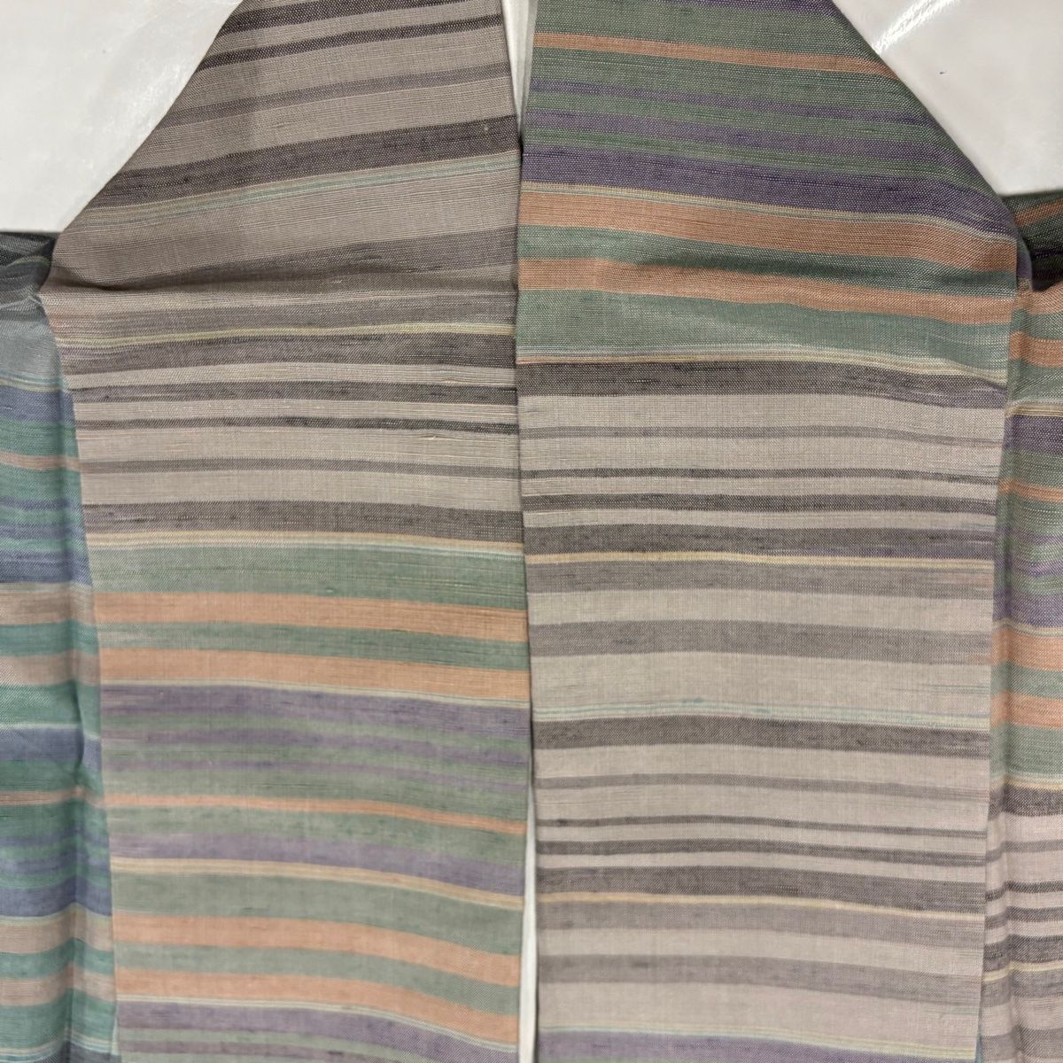  紬 身丈160 5 cm 裄丈64 M 袷 縞 灰緑 正絹 秀品 紬 着物