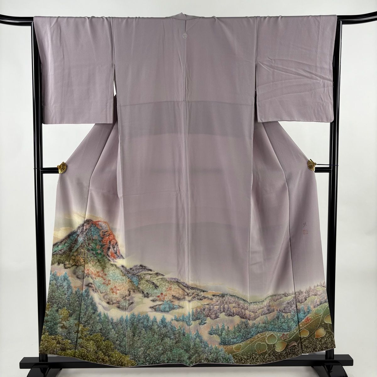 色留袖 身丈157cm 裄丈65.5cm M 袷 落款 山並み 樹木 絞り ぼかし 薄紫