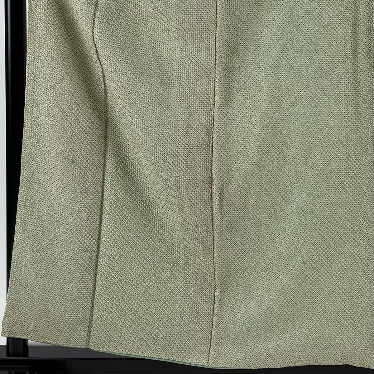 小紋 身丈157.5cm 裄丈62.5cm S 袷 幾何学 総絞り 黄緑色 正絹 秀品