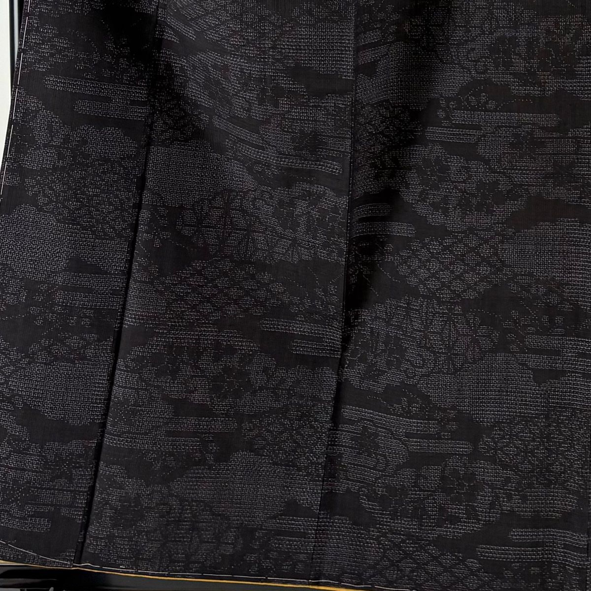 紬 身丈159.5 cm 裄丈68.5 L 袷 やまと 草花 雲文 墨色 正絹 秀品