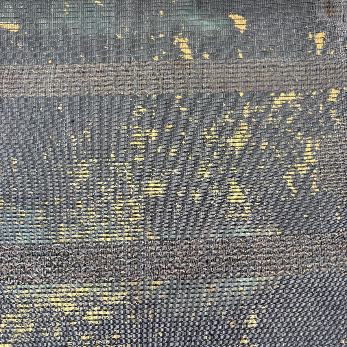 袋帯 よろけ縞 幾何学 金彩 金銀糸 墨色 お太鼓柄 正絹