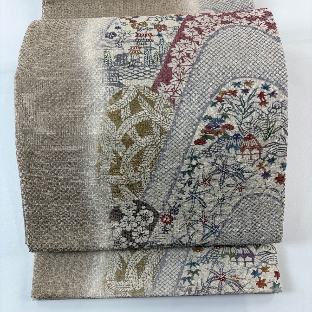 美品】 袋帯 名品 風景 建物 薄茶色 お太鼓柄 正絹 【中古】 - メルカリ