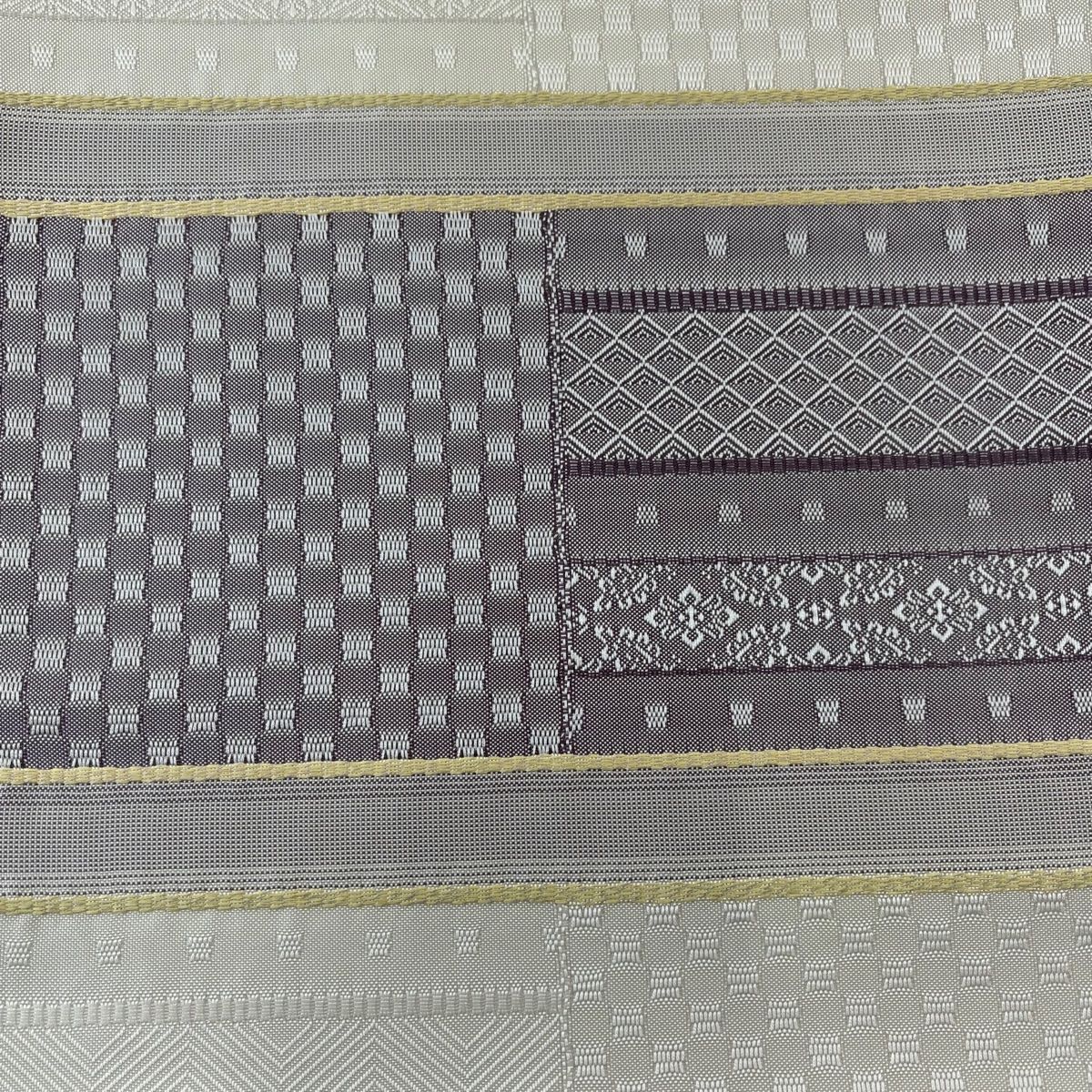 袋帯 変わり市松 華文 クリーム 六通 正絹