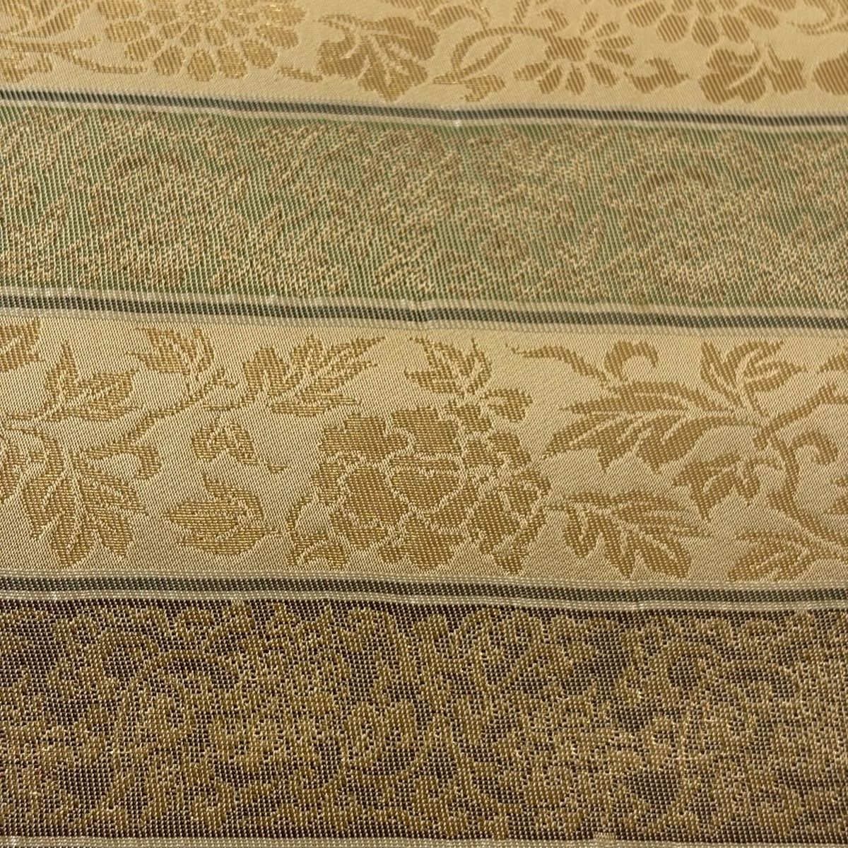 袋帯 名品 川島織物 落款 段縞 花唐草 箔 ベージュ 六通 正絹 【中古