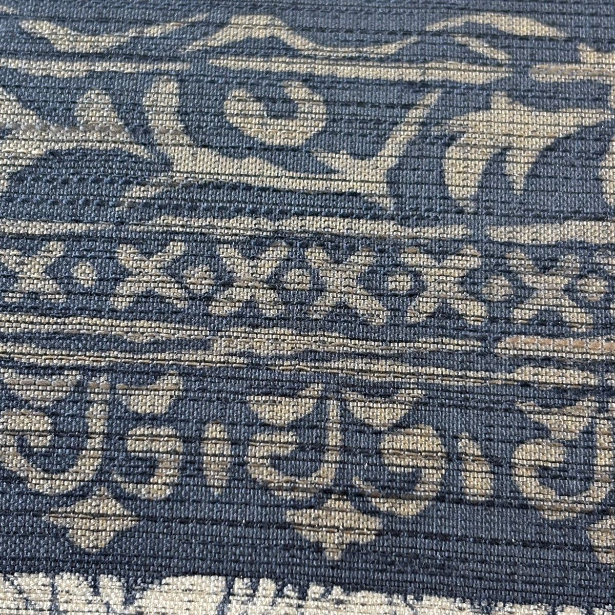 袋帯 草花 縞 ベージュ 全通 正絹