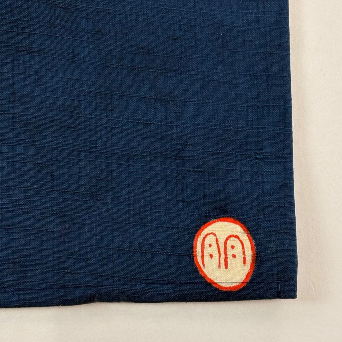  名古屋帯 落款 紬地 葉 幾何学模様 紺色 正絹 名古屋帯 帯