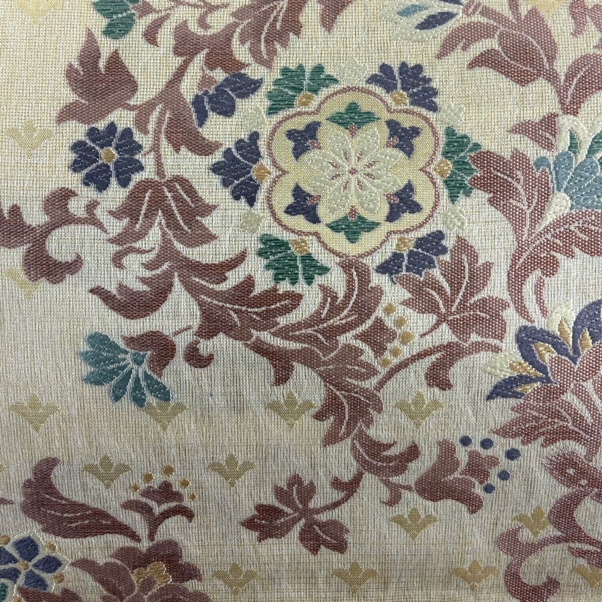 袋帯 華文 花唐草 金銀糸 刺繍 ベージュ 六通 正絹