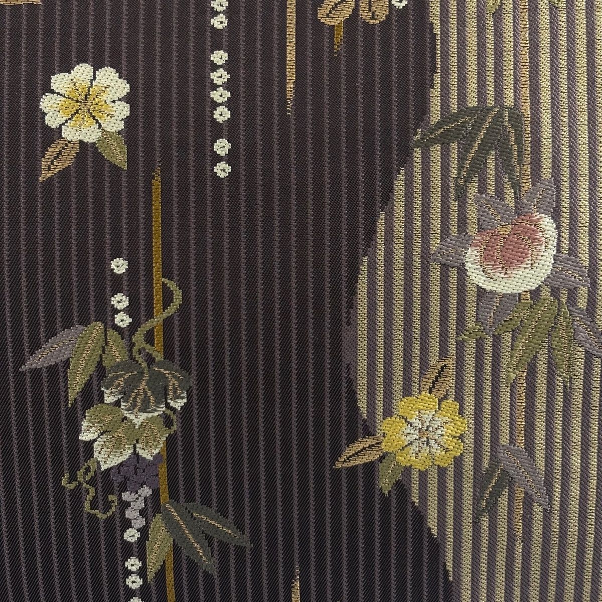 袋帯 やまと 桜 葡萄 金糸 刺繍 灰紫 六通 正絹