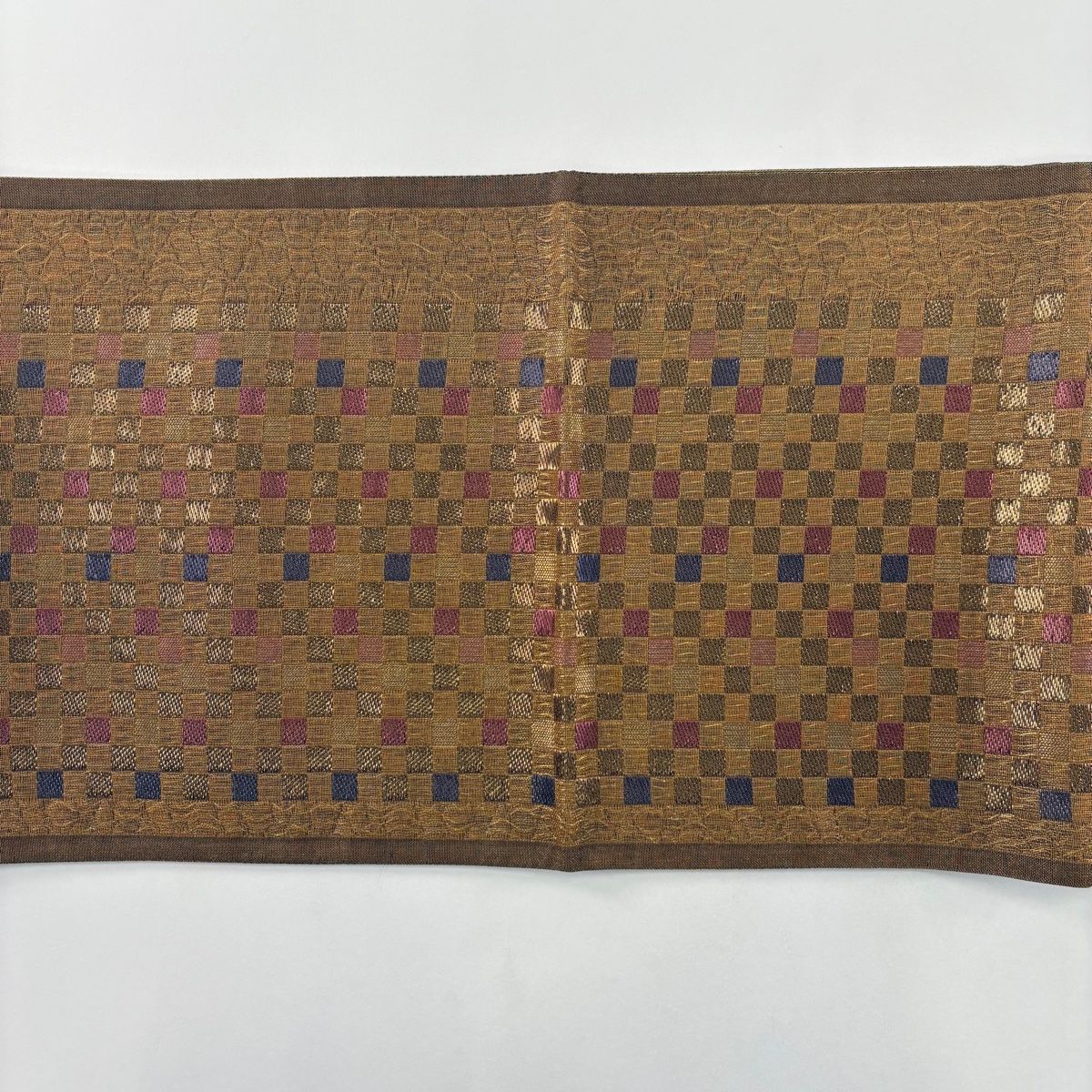  袋帯 市松 金糸 箔 金茶 六通 正絹 袋帯 帯