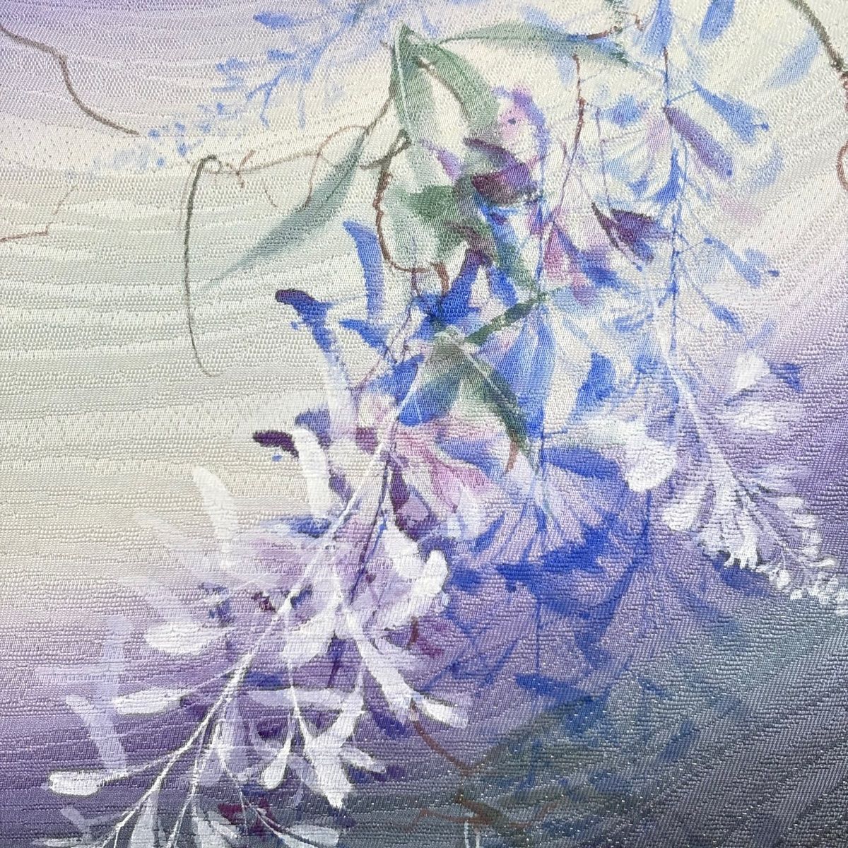 名古屋帯 落款 藤 地紋 銀通し ぼかし 薄紫 正絹