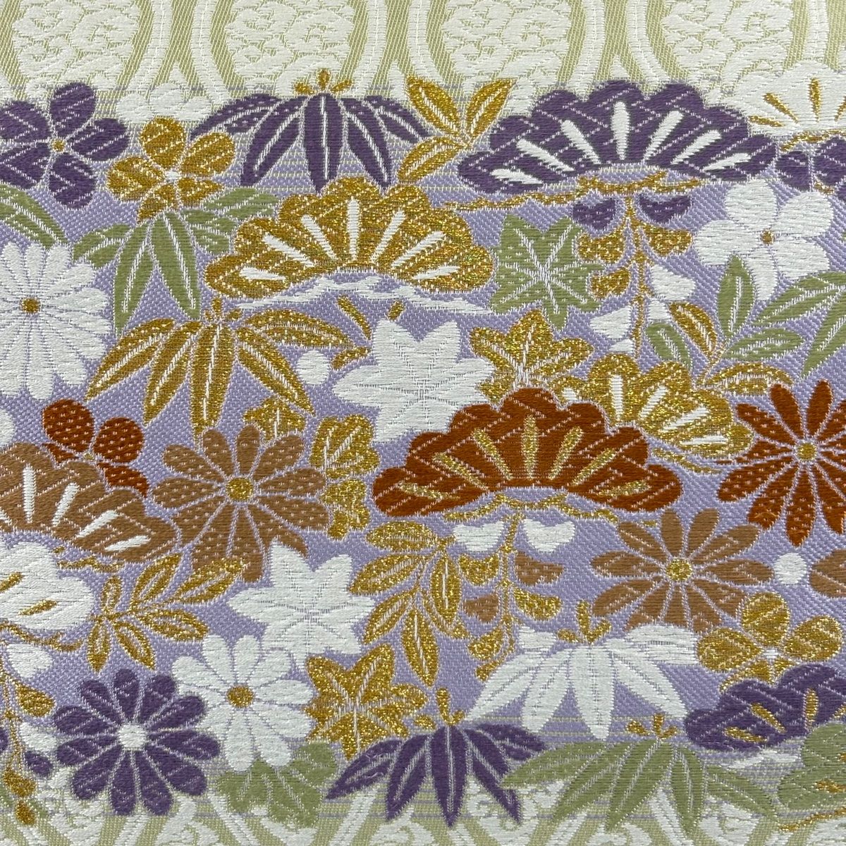 袋帯 松竹梅 立涌 金糸 唐織 灰白 六通 正絹