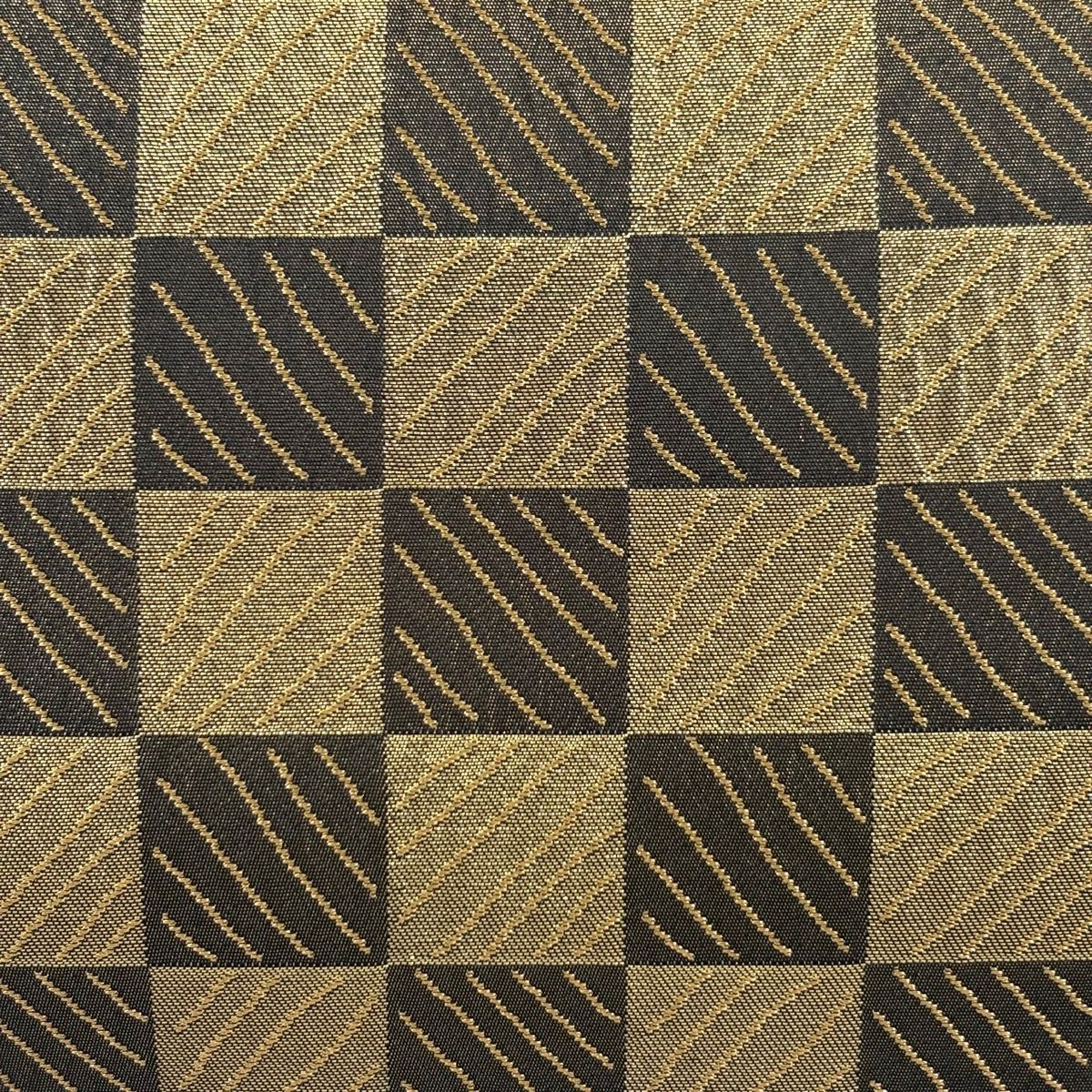 袋帯 市松模様 斜縞 箔 金色 六通 正絹