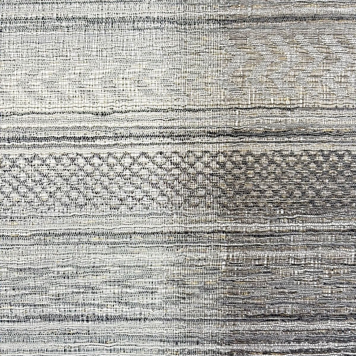 袋帯 段縞 幾何学模様 箔 灰色 全通 正絹