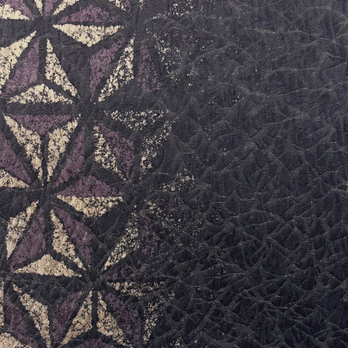 袋帯 麻の葉 幾何学模様 銀通し 濃紫 全通 正絹