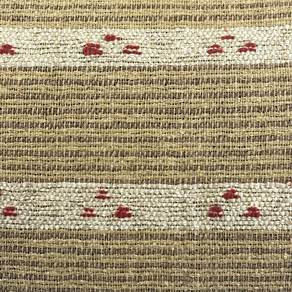 名古屋帯 松葉仕立て 八寸名古屋帯 段縞 幾何学模様 薄茶色 麻