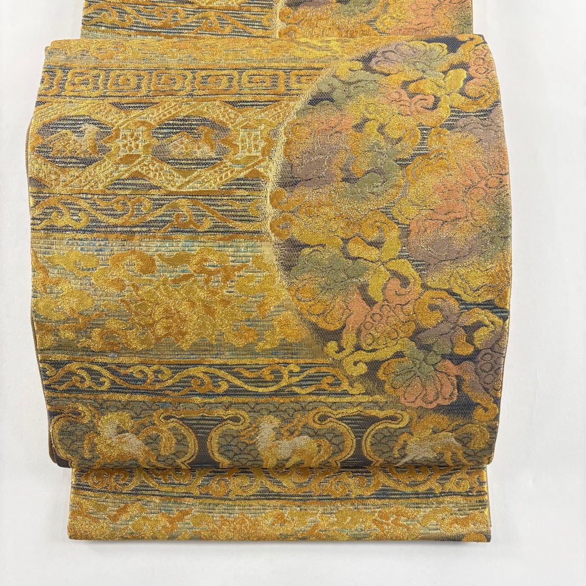 袋帯 草花 有栖川文 金糸 箔 金色 六通 正絹