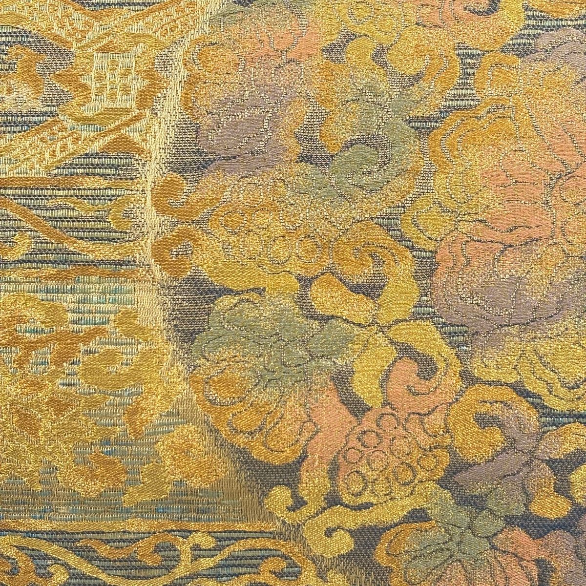 袋帯 草花 有栖川文 金糸 箔 金色 六通 正絹