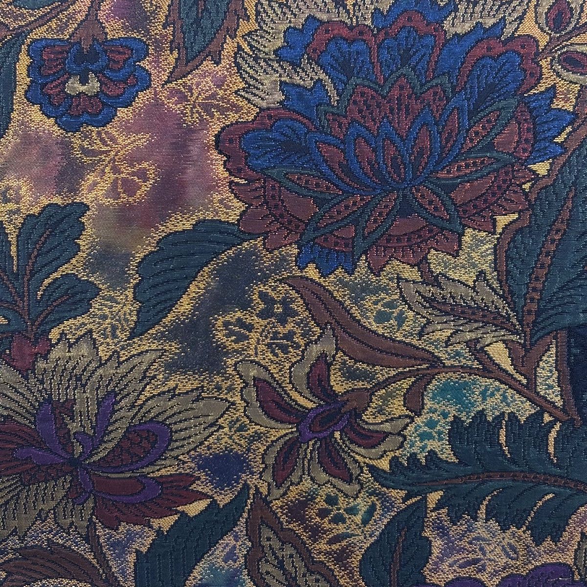 袋帯 関西仕立て 草花 箔 紺色 六通 正絹