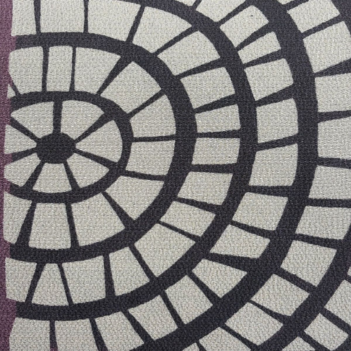 名古屋帯 落款 幾何学模様 縮緬 紫 正絹