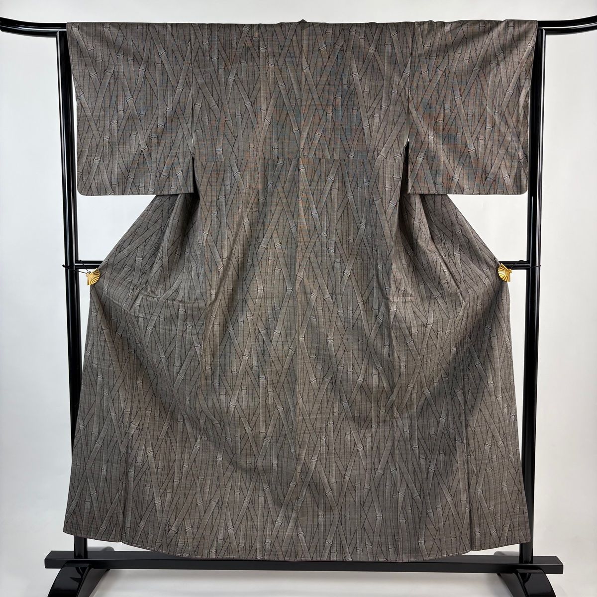 紬 身丈157 cm 裄丈64 M 袷 竹 灰茶 正絹