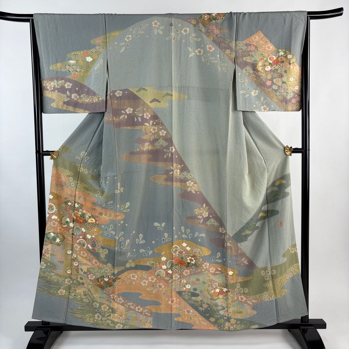 真作】掛軸 山道の鳥居と稚児たち 雅楽と共に進む風俗画 風俗人物画 T69