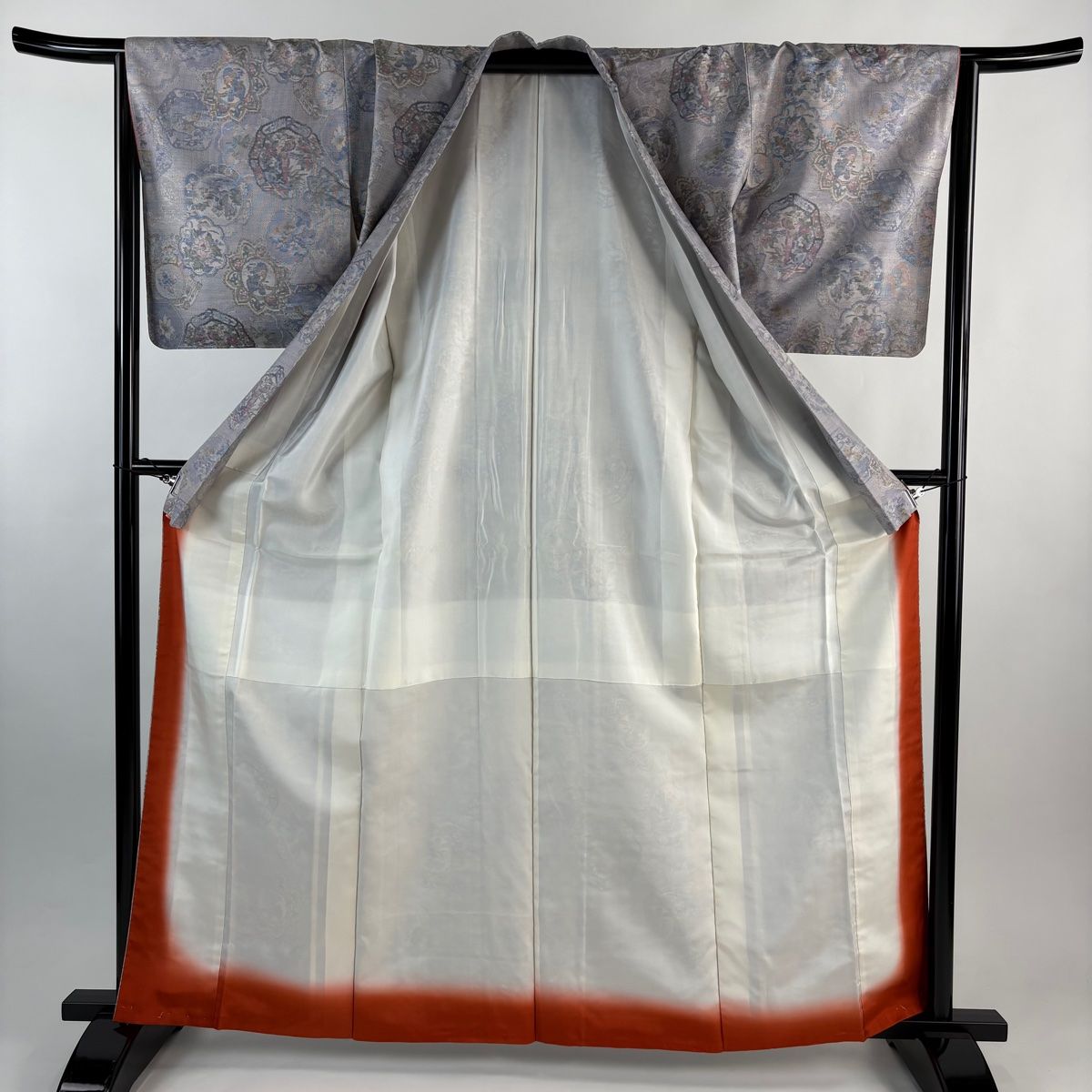 美品】 大島紬 身丈162.5cm 裄丈66cm M 袷 都喜ヱ門 バチ衿 証紙 絵皿