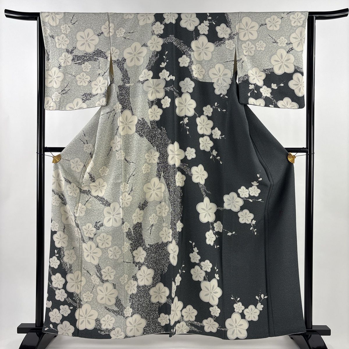 訪問着 身丈161cm 裄丈64.5cm M 袷 大久保玄才 落款 梅 銀通し 灰色