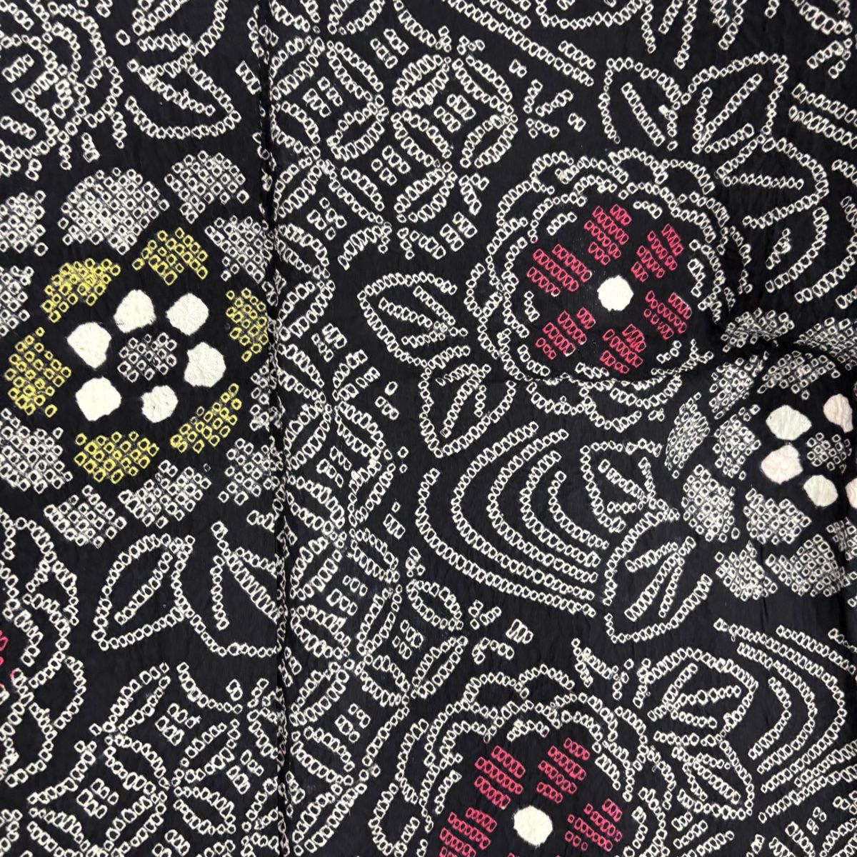  浴衣 身丈148 5 cm 裄丈61 S 絞り浴衣 草花 流水 黒 化繊 浴衣単品 浴衣