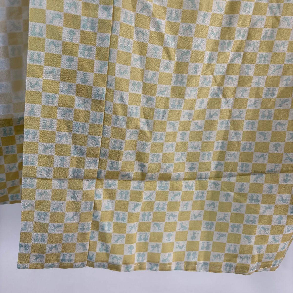 長襦袢 身丈122 cm 裄丈64 M 猫 市松 薄黄土色 正絹