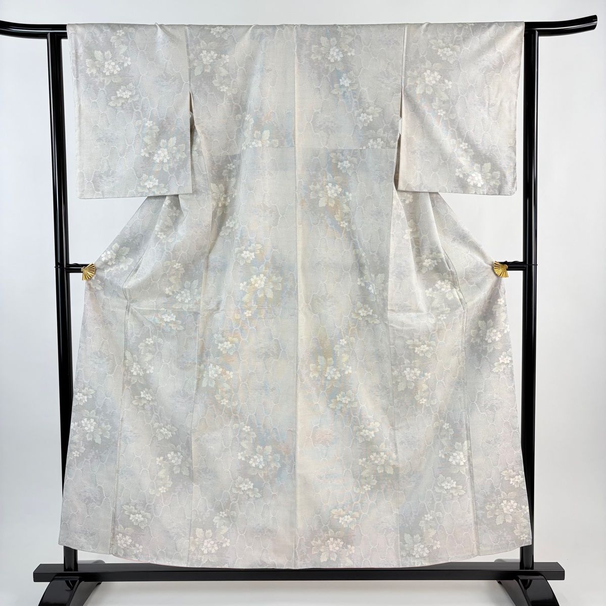 大島紬 身丈155.5 cm 裄丈62.5 S 袷 名匠たかし 証紙 草花 網目 灰紫 正絹